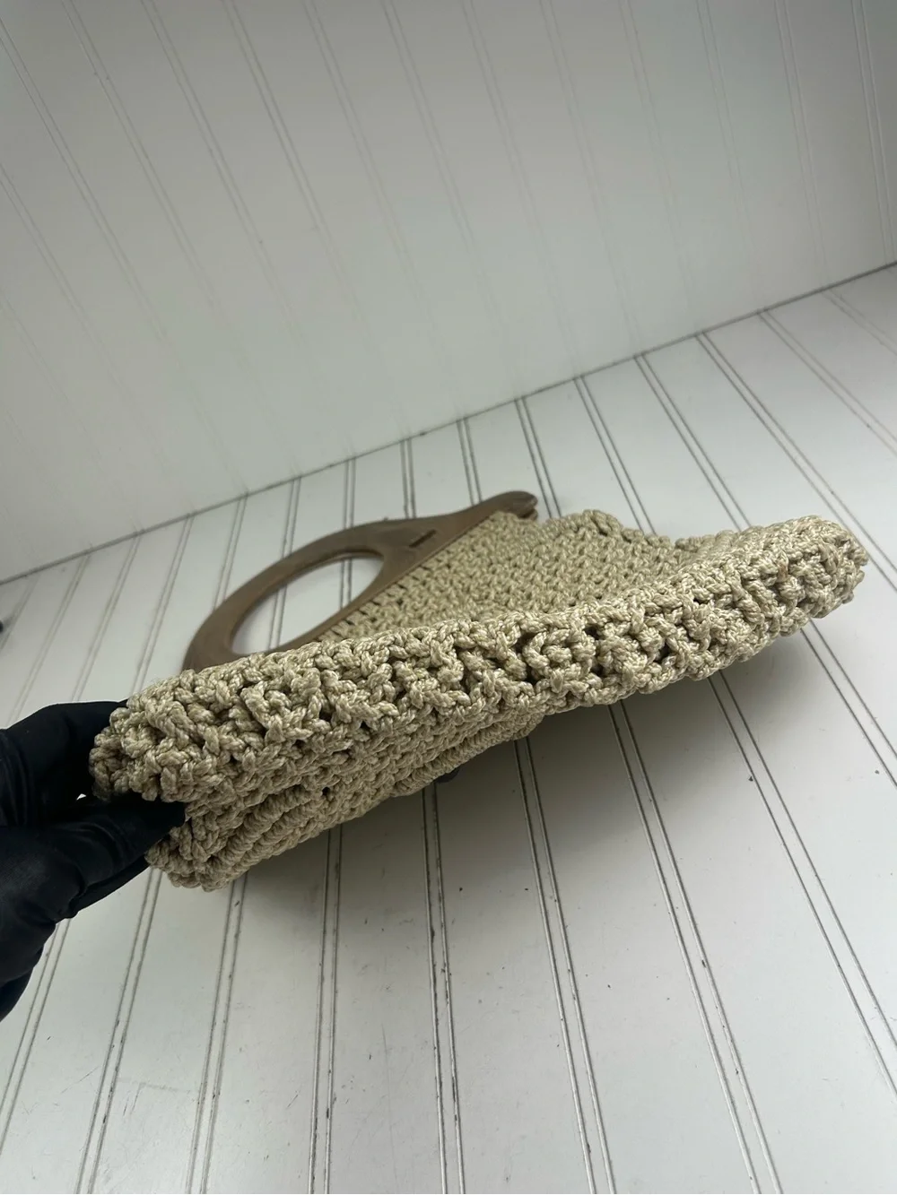 Vintage Y2K Vacation Boho Macrame Beige Woven Pattern Shoulder Bag Purse